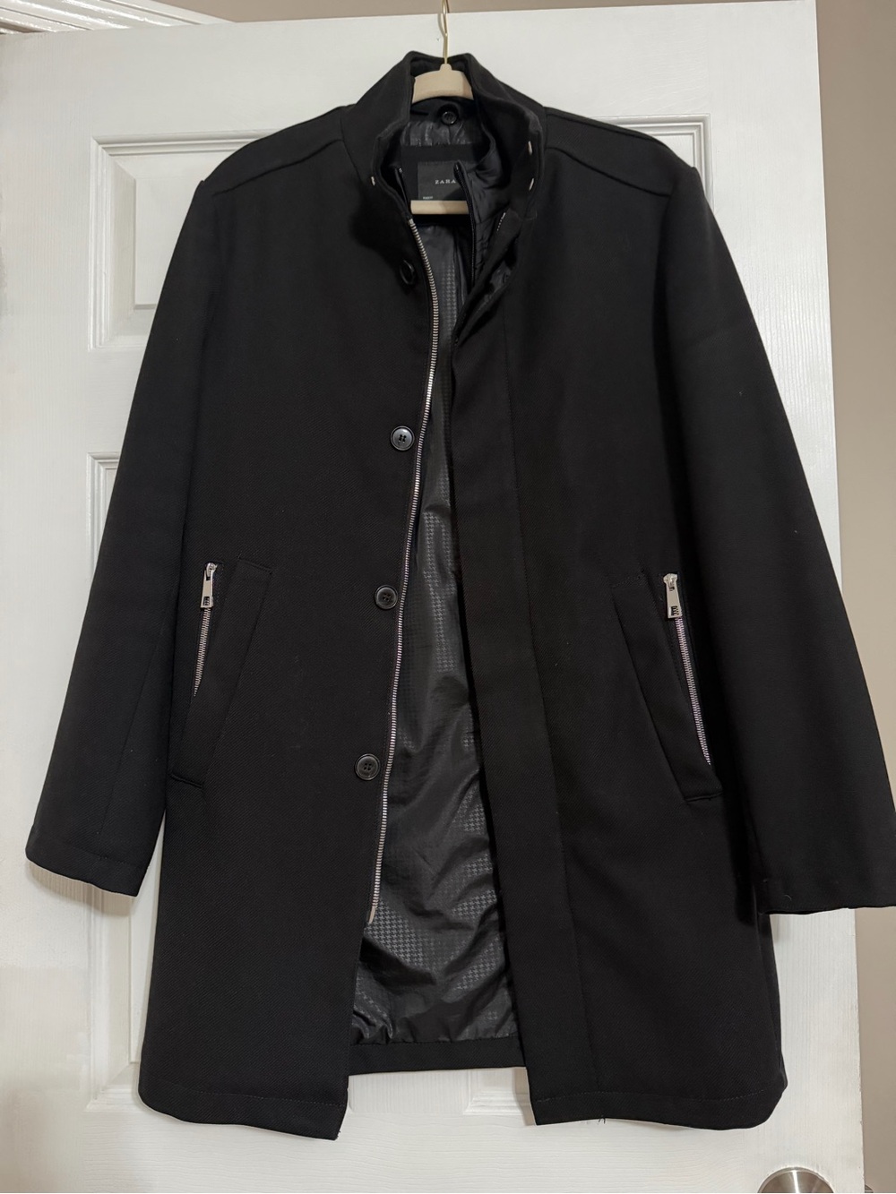 Zara Men's Black Wool Blend Top Coat | Size M | Excellent Condition